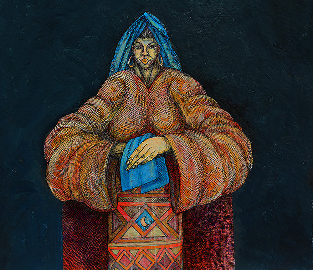 Detail of Woman With Blue Cloth by Charles A. Bibbs