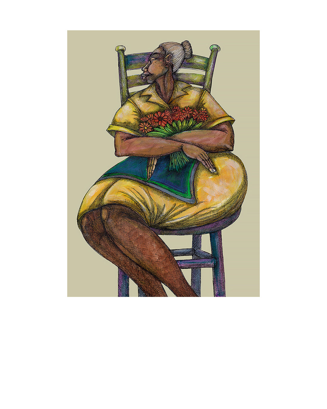 Woman With Flowers — original artwork by Charles A. Bibbs
