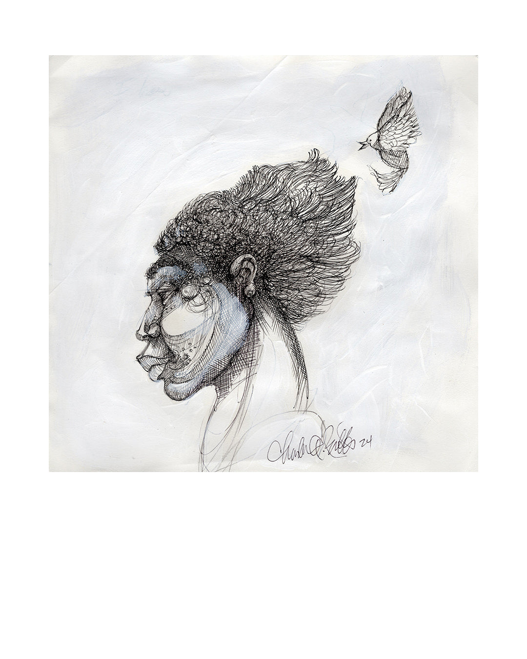 Woman And A Bird — original artwork by Charles A. Bibbs