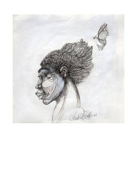 Woman And A Bird — original artwork by Charles A. Bibbs