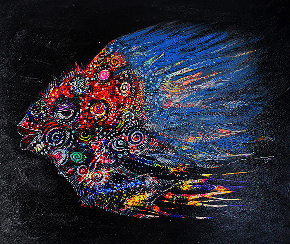 Detail of Mask #4 (Fish) Collaboration by Charles A. Bibbs