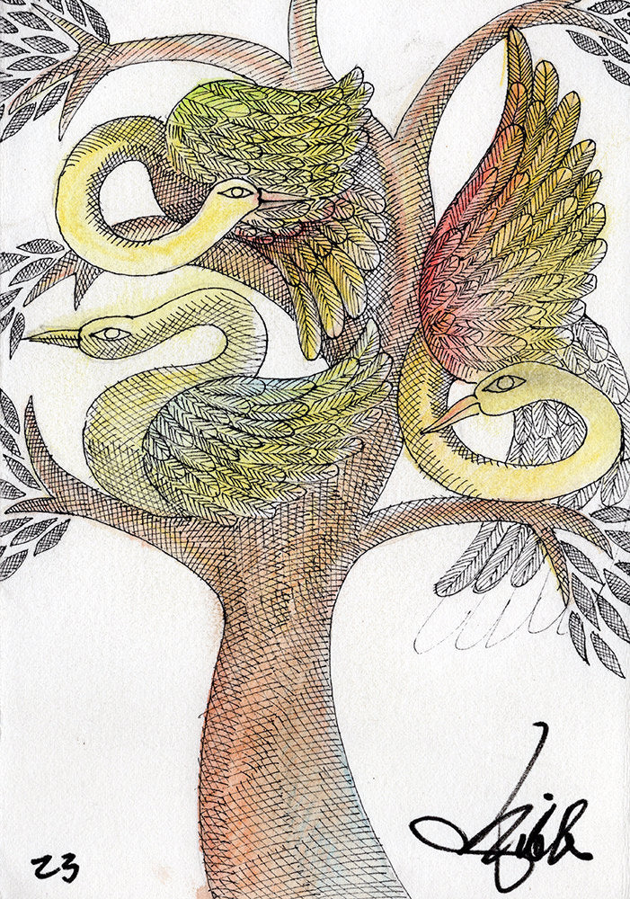 Detail of Three Birds In A Tree by Charles A. Bibbs