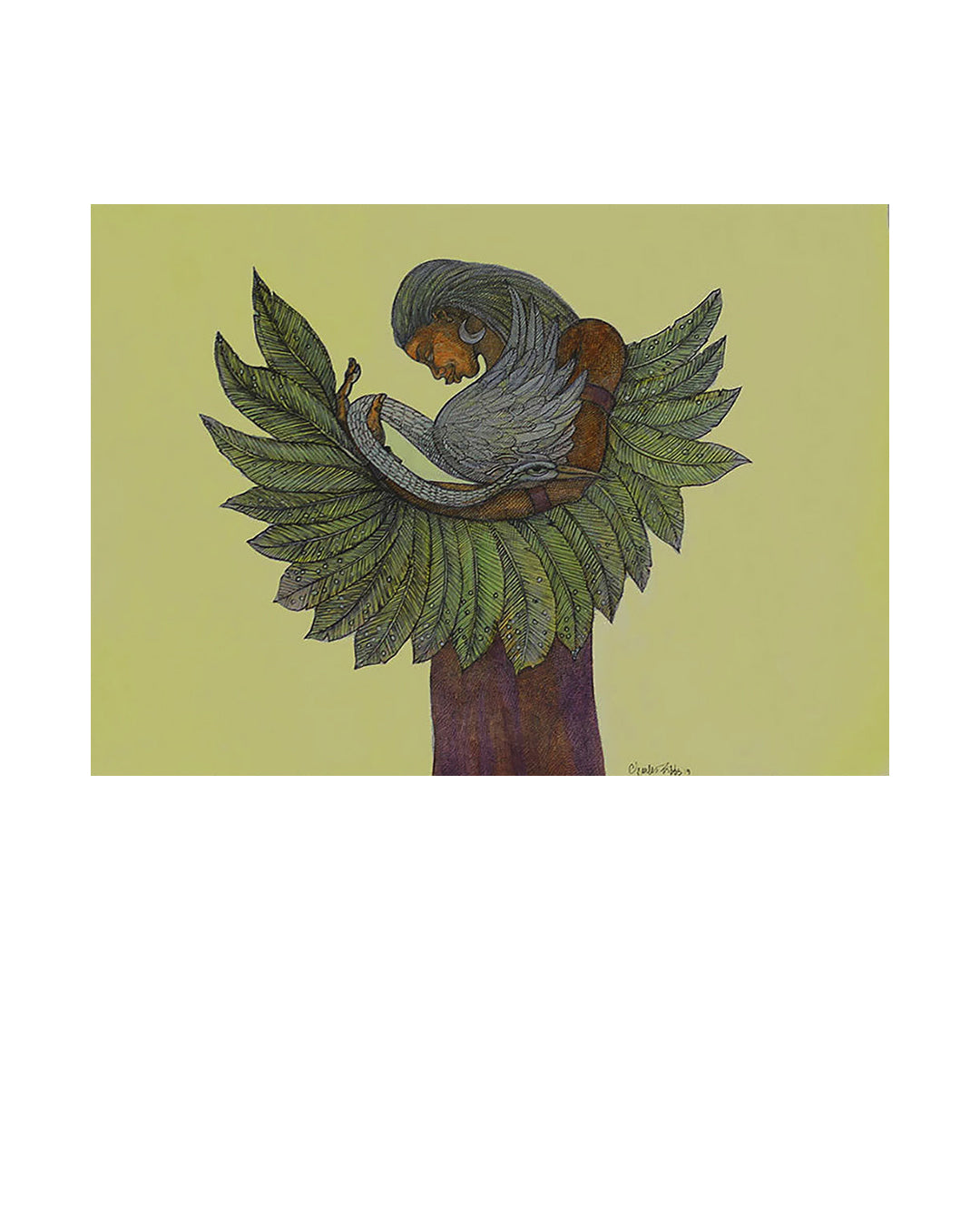 Woman With Longneck Bird — original artwork by Charles A. Bibbs