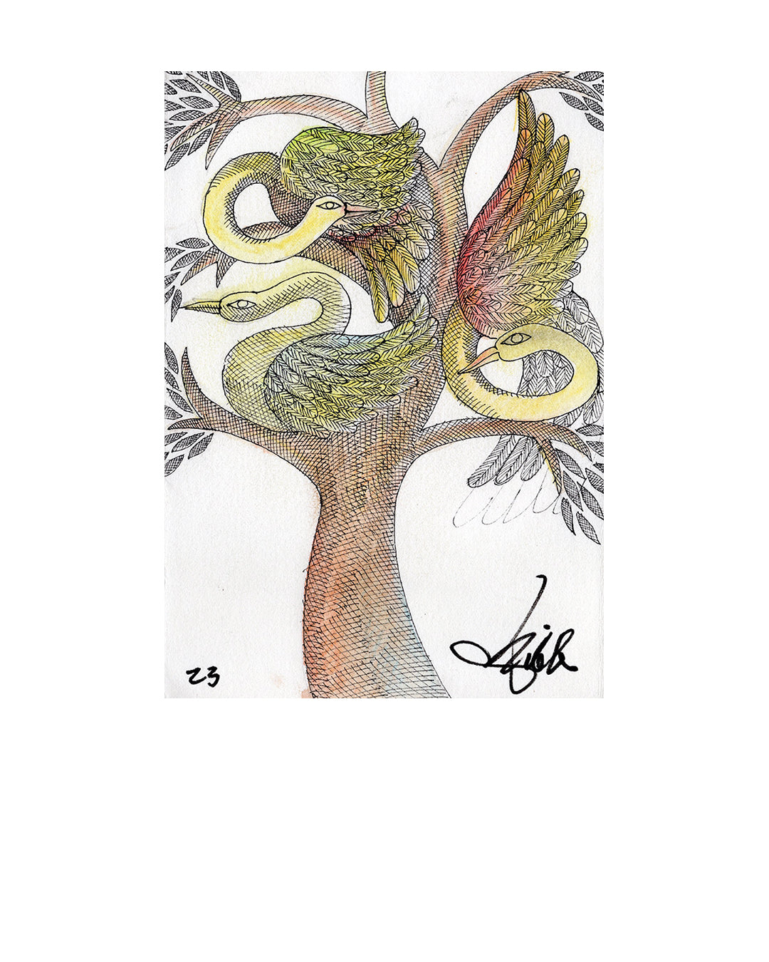 Three Birds In A Tree — original artwork by Charles A. Bibbs