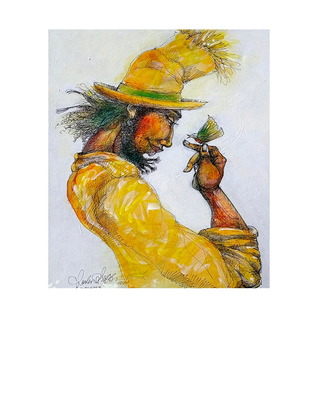 The Bird Whisper II — original artwork by Charles A. Bibbs