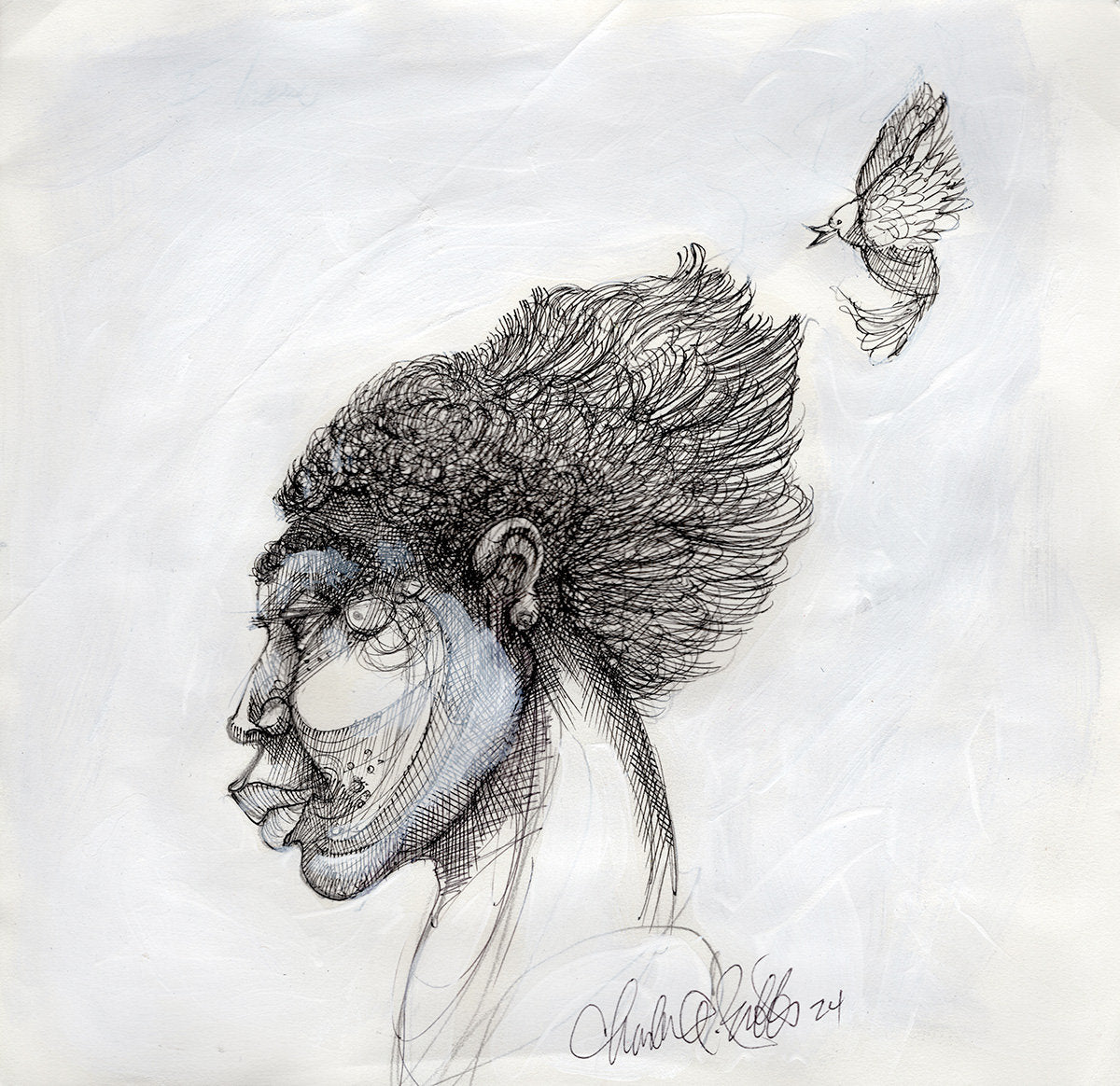 Detail of Woman And A Bird by Charles A. Bibbs