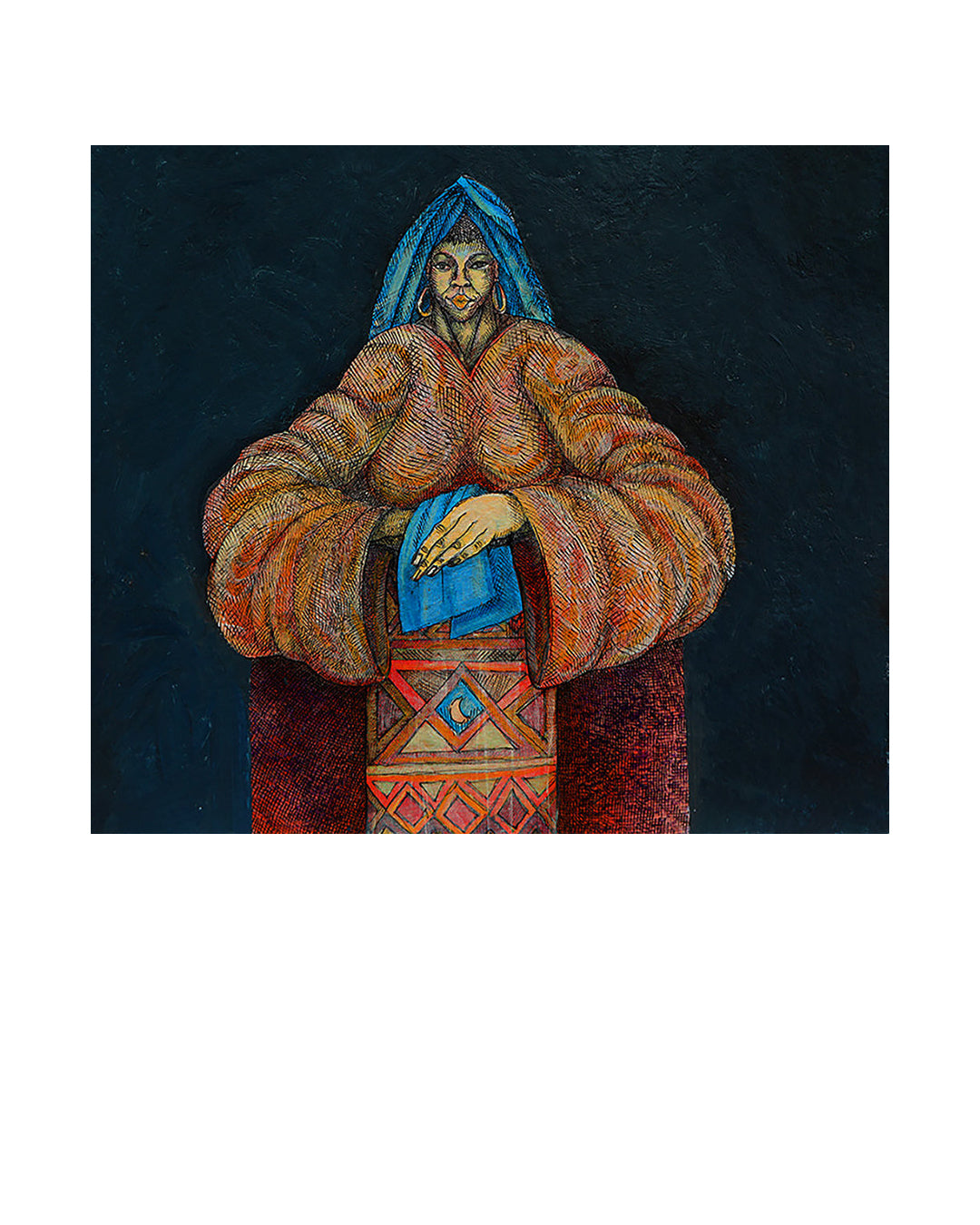 Woman With Blue Cloth — original artwork by Charles A. Bibbs