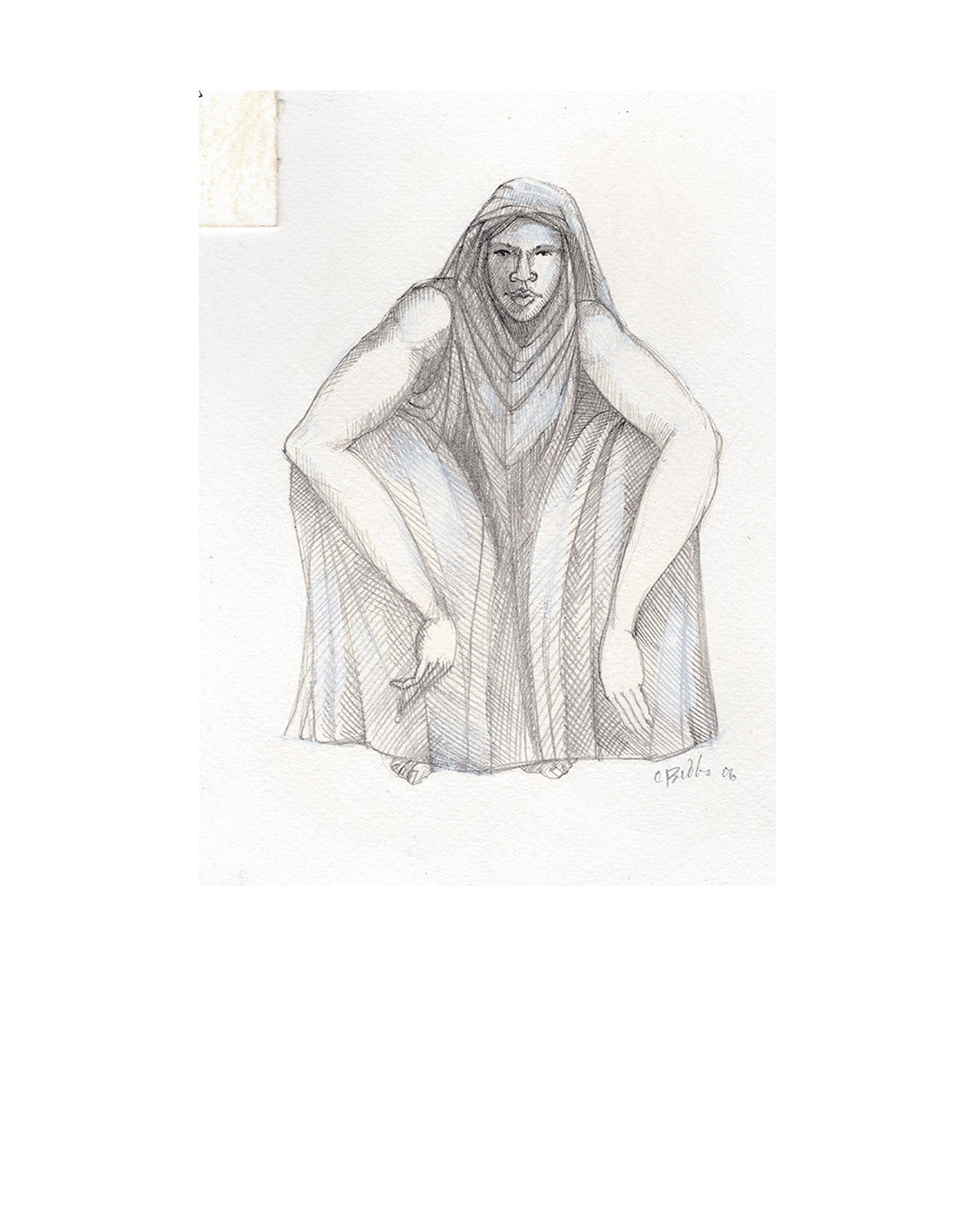 Squatting Woman — original artwork by Charles A. Bibbs