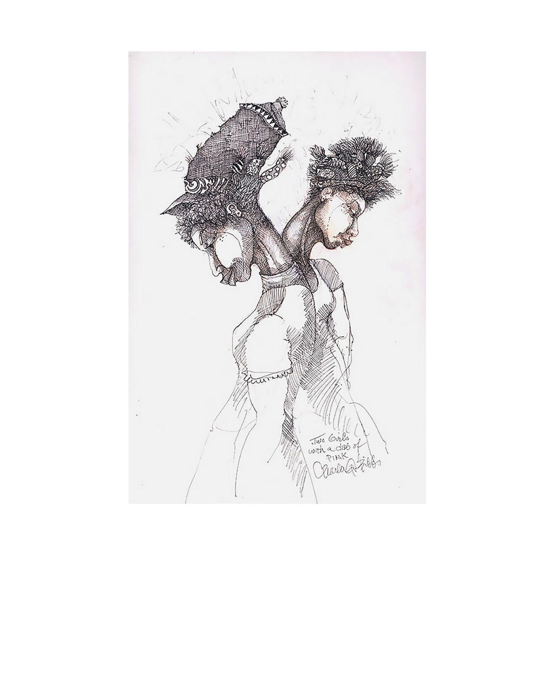 Two Girls With a Dab Of Pink — original artwork by Charles A. Bibbs