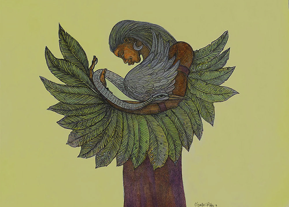 Detail of Woman With Longneck Bird by Charles A. Bibbs